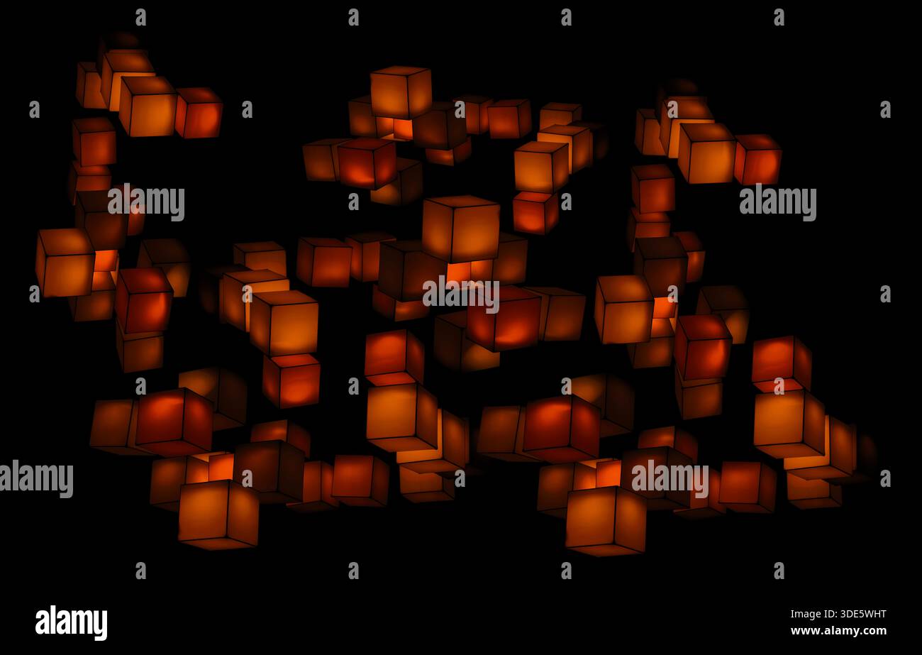 multicolour cubes floating in the dark background Stock Photo