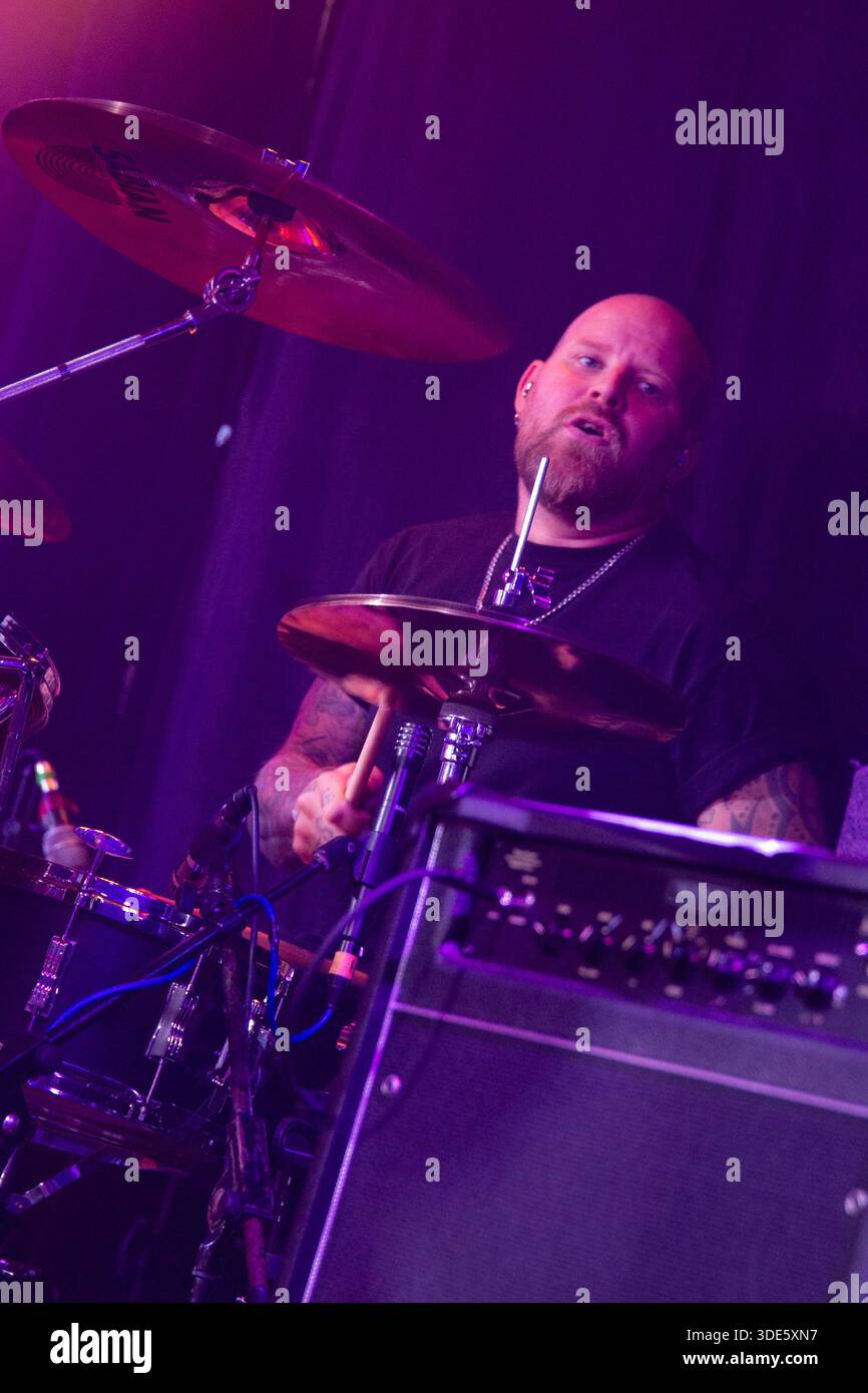 UK ROCK BAND THIS HOUSE WE BUILT PERFORMING AT SOS FESTIVAL OLDHAM UK 2025 DRUMMER CHRIS MAYES Stock Photo