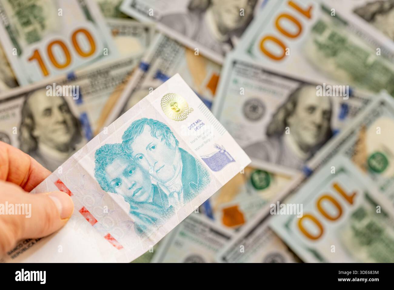 Argentina money. Currency exchange rate. Argentine peso vs US dollar. Value  of Argentine currency. Financial business concept. Close up Stock Photo -  Alamy