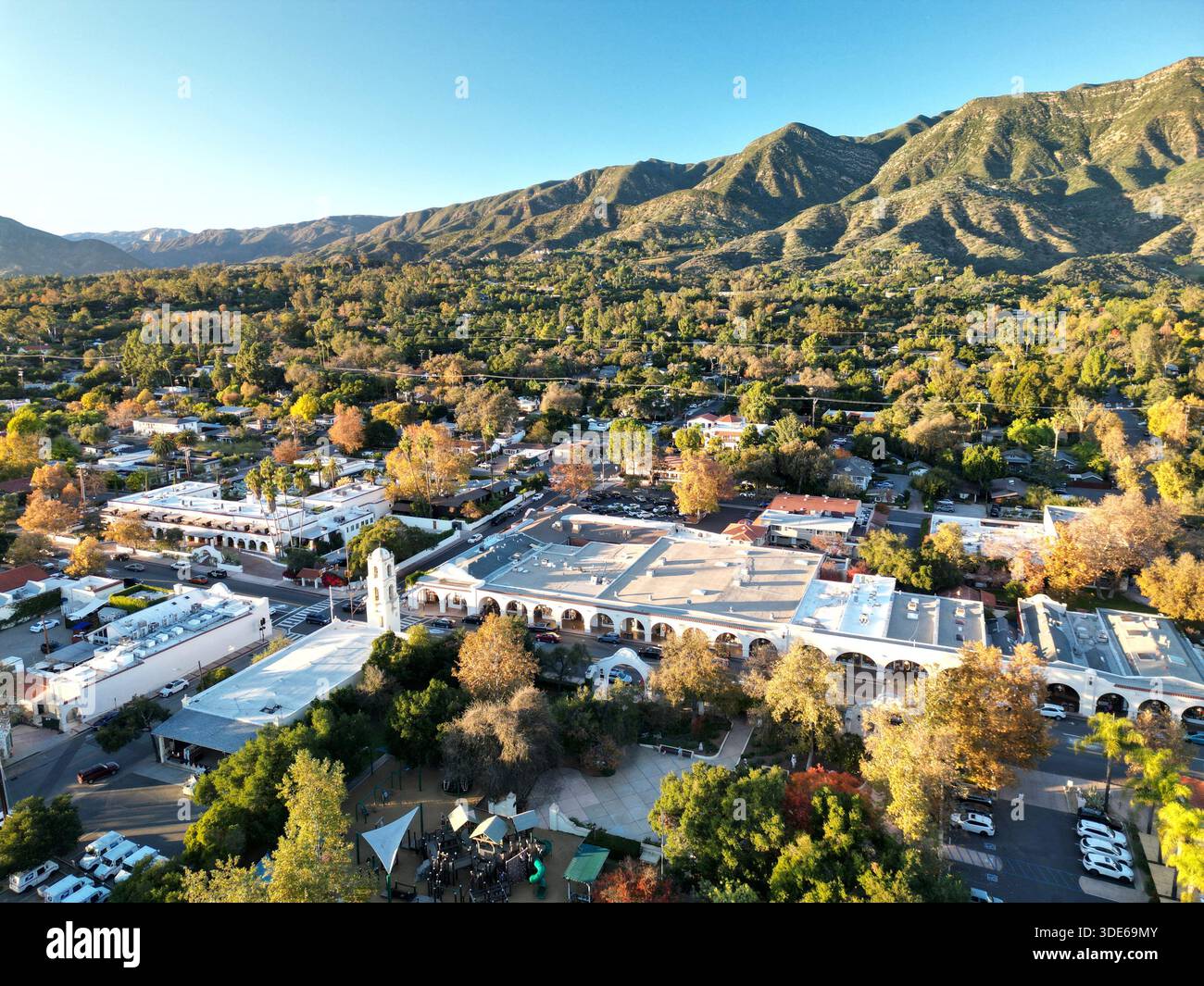 Aerial view of the center of the town of Ojai, California Stock Photo