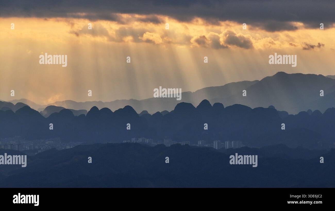 LIUZHOU, CHINA - JANUARY 5, 2026 - The sunset scenery of sunlight ...