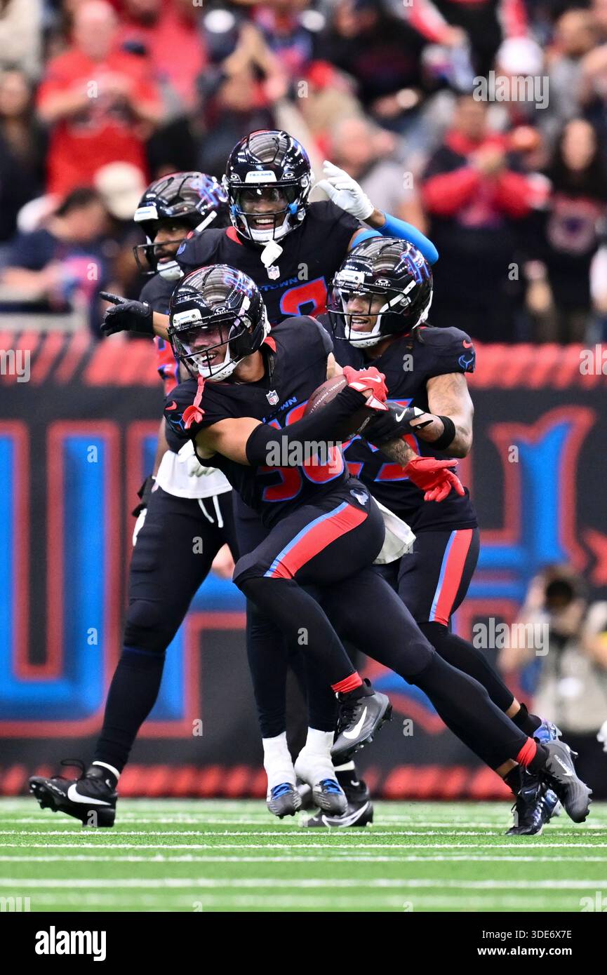 Nfl Inception Houston Texans cornerback Alijah Huzzie (36) celebrates after his first ...