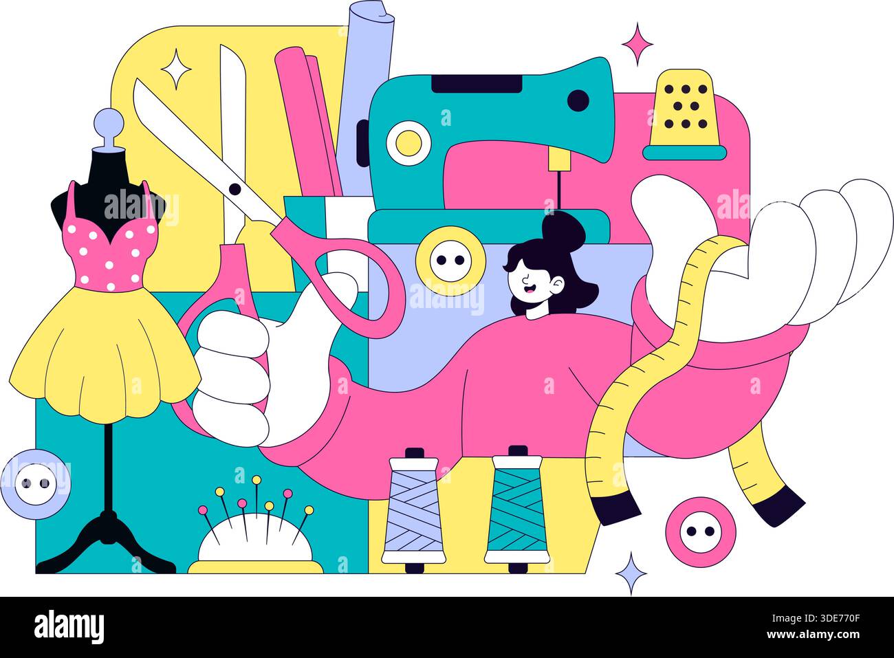 Seamstress Vector Illustration Featuring a Fashion Designer Sewing ...