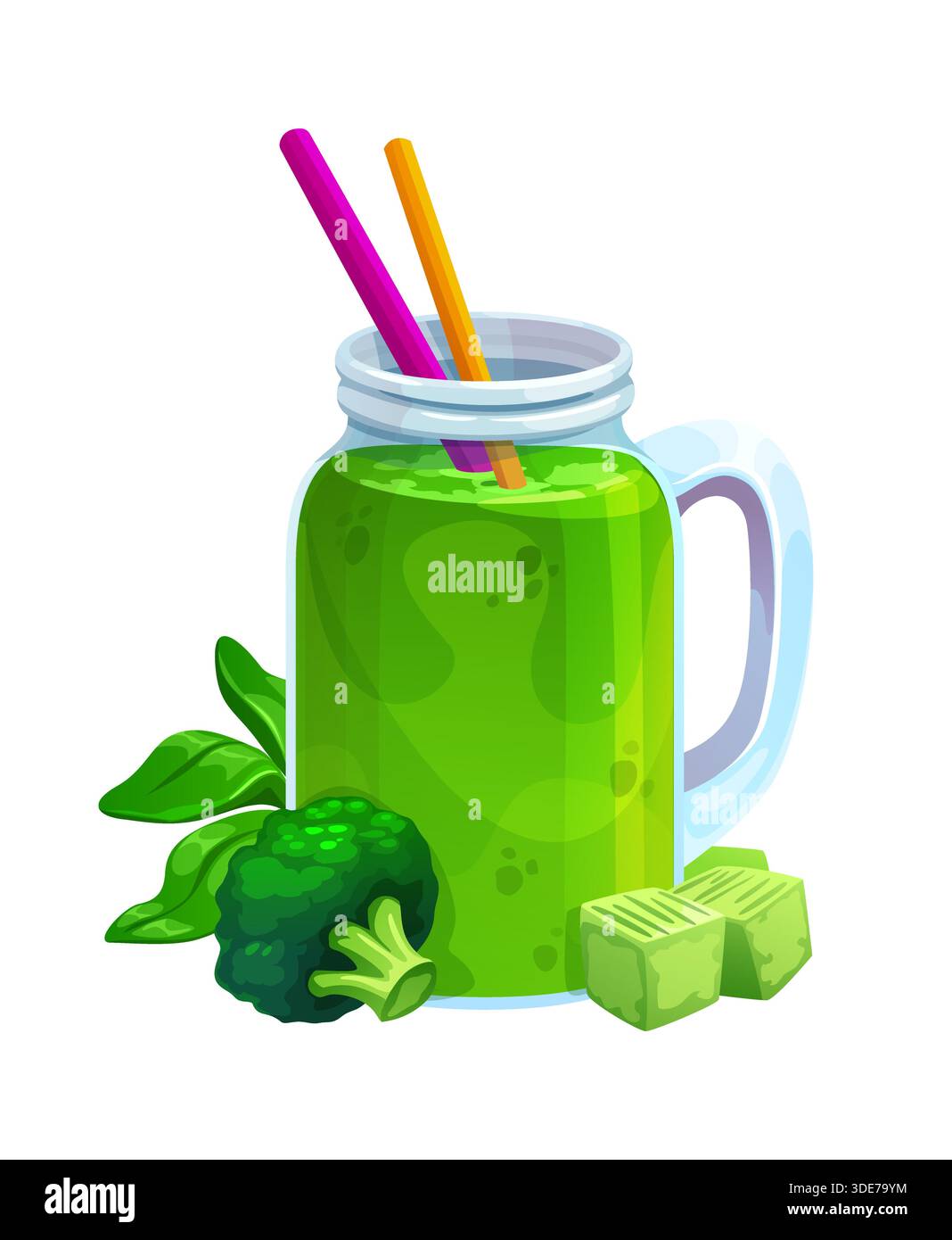 Green smoothie drink with broccoli and spinach Stock Vector