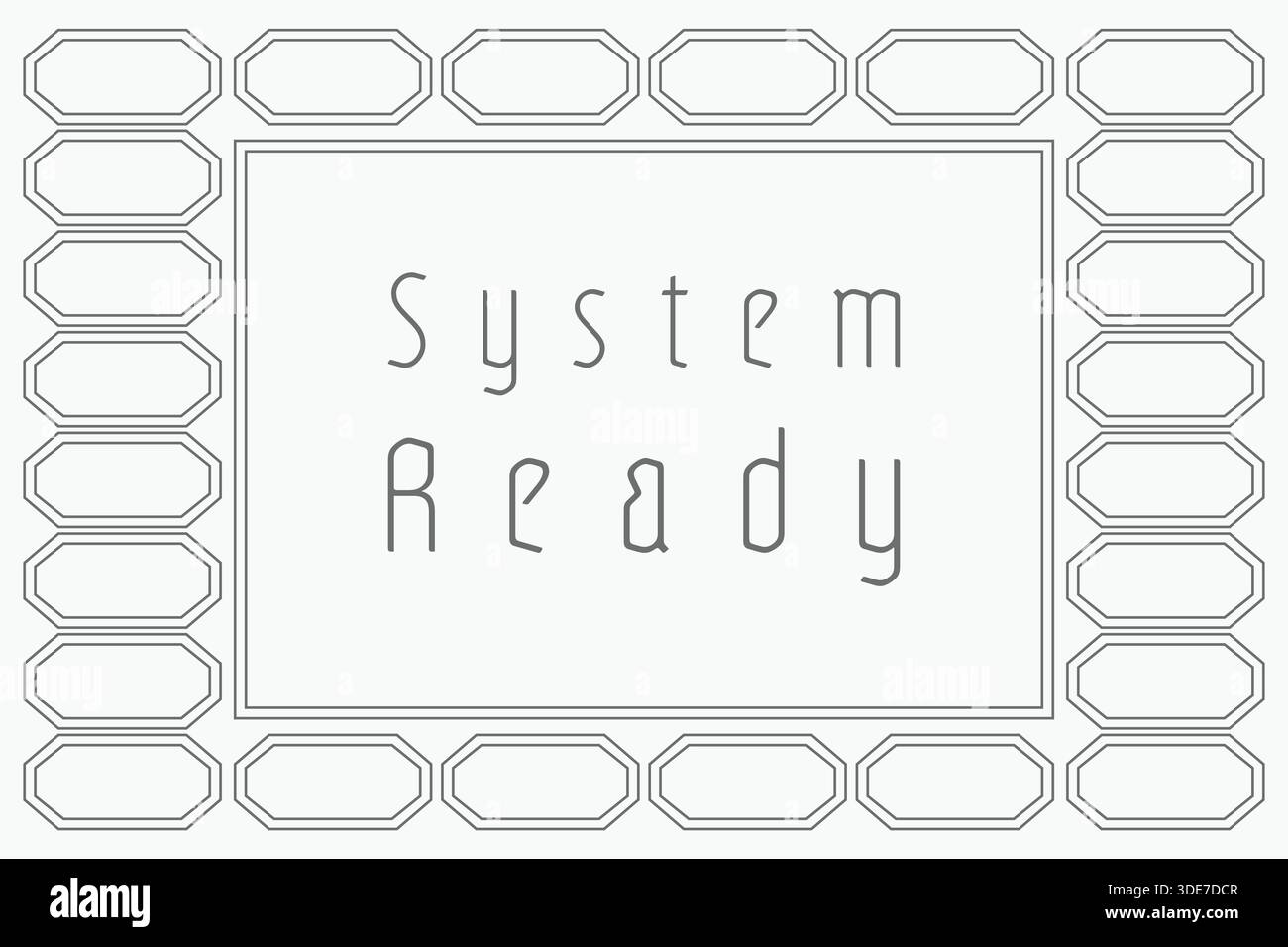 A light card with repeating pill shaped capsules forming a frame and the phrase System Ready inside. Stock Vector