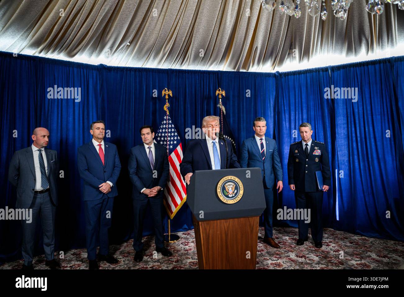 President Donald Trump delivers remarks at a press conference at Mar-a ...