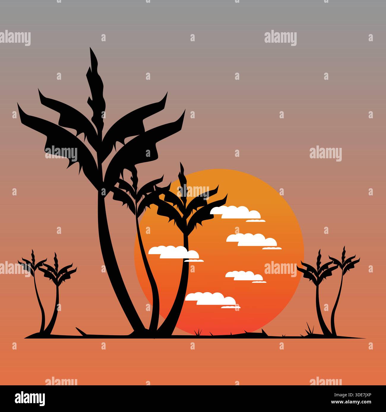 Tropical Sunset with Palm Tree Silhouettes Stock Vector