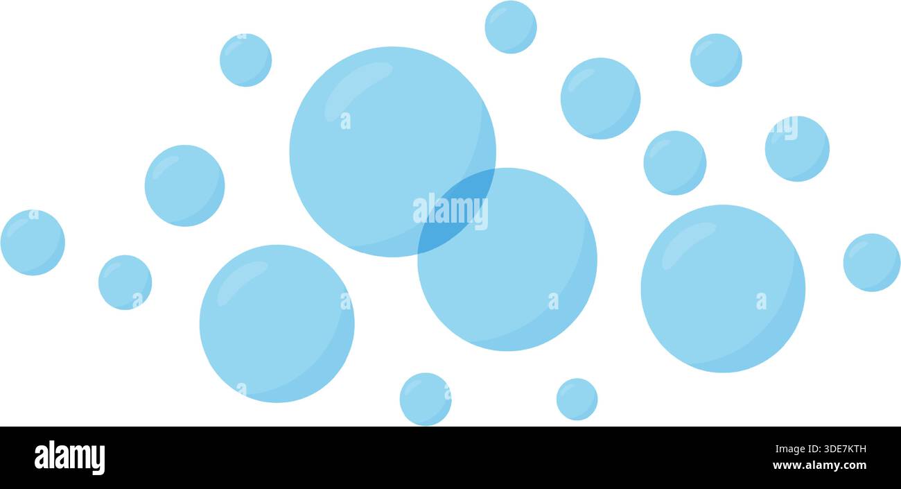 Blue glossy soap bubbles isolated on white background. Flat vector ...