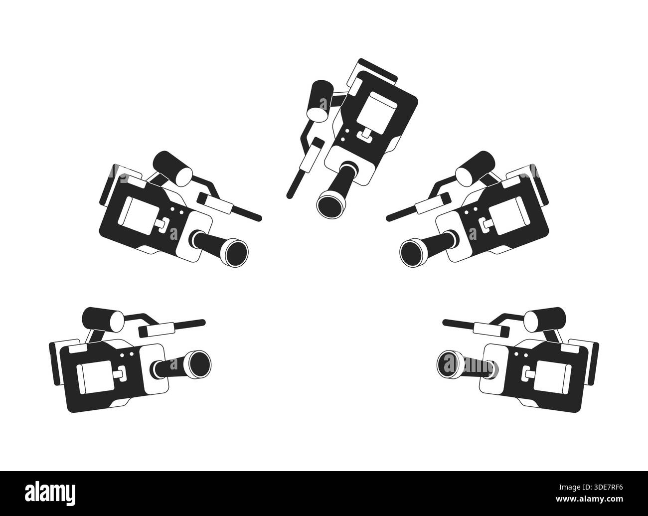 Surveillance video cameras pointing inward 2D line object Stock Vector