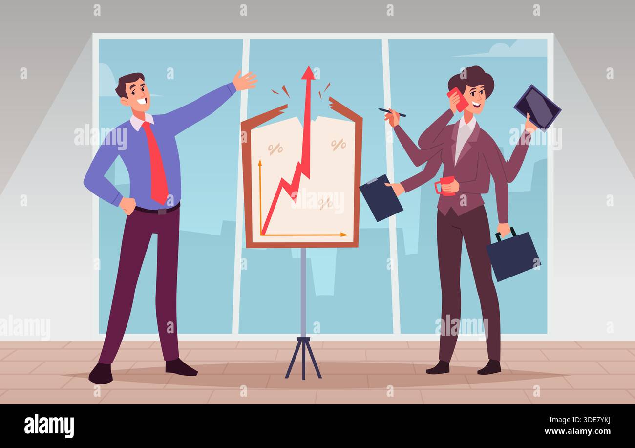 Managers. business multitasking and successful process. conceptual cartoon background Stock Vector