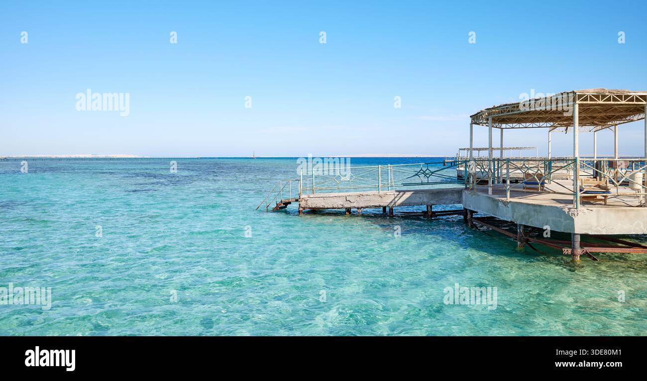 Concrete pier at the beach in Hurghada, Egypt. Stock Photo