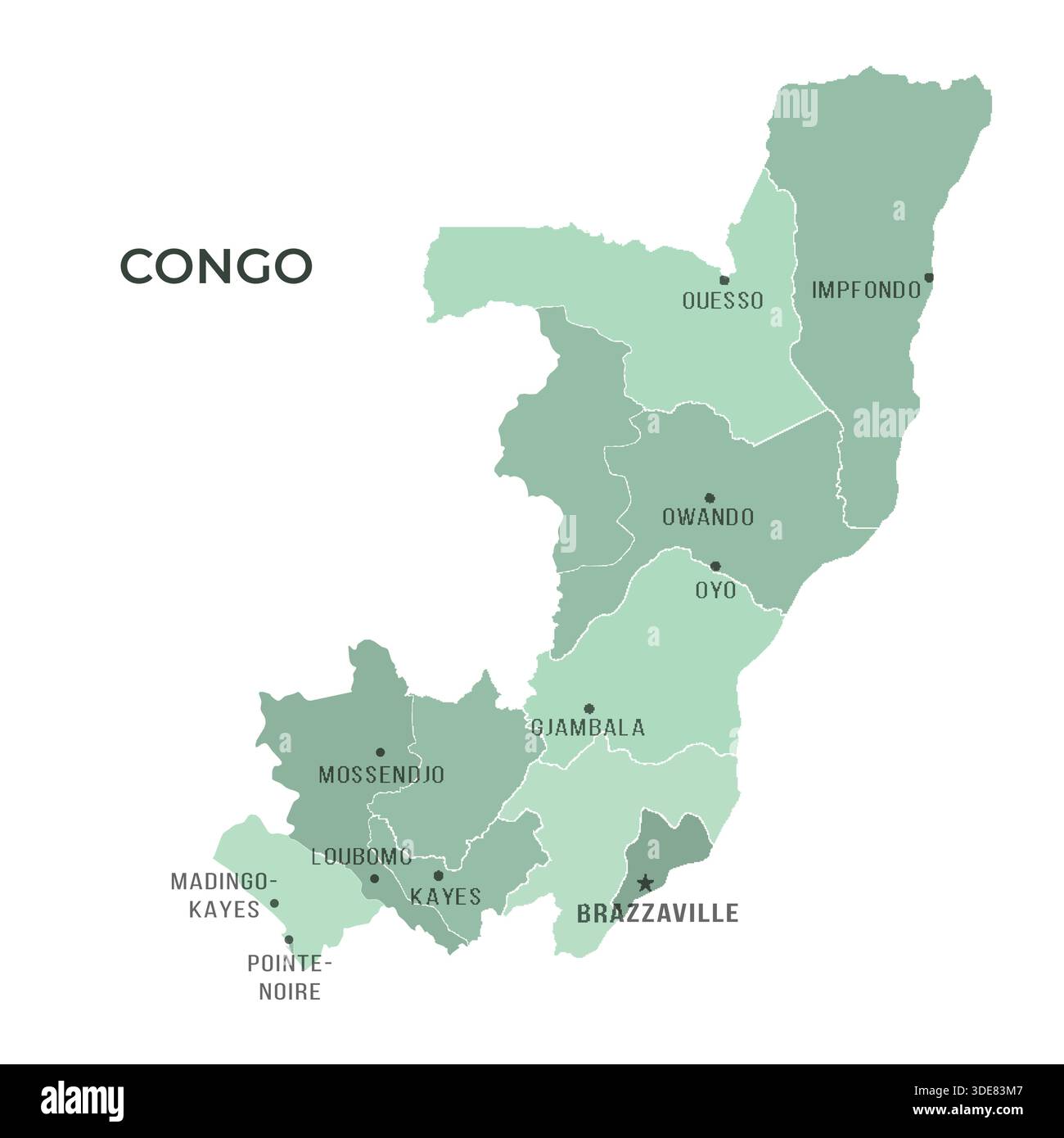 Map of CONGO with Regions Borders and Famous Cities Stock Vector Image ...