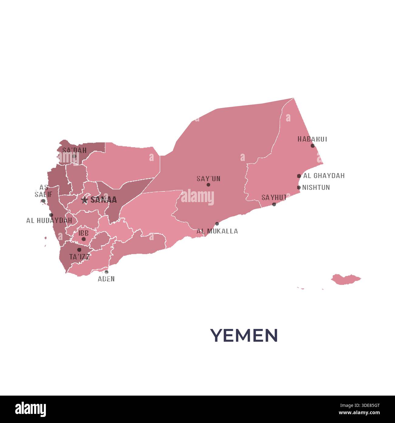Map of YEMEN with Regions Borders and Famous Cities Stock Vector Image ...
