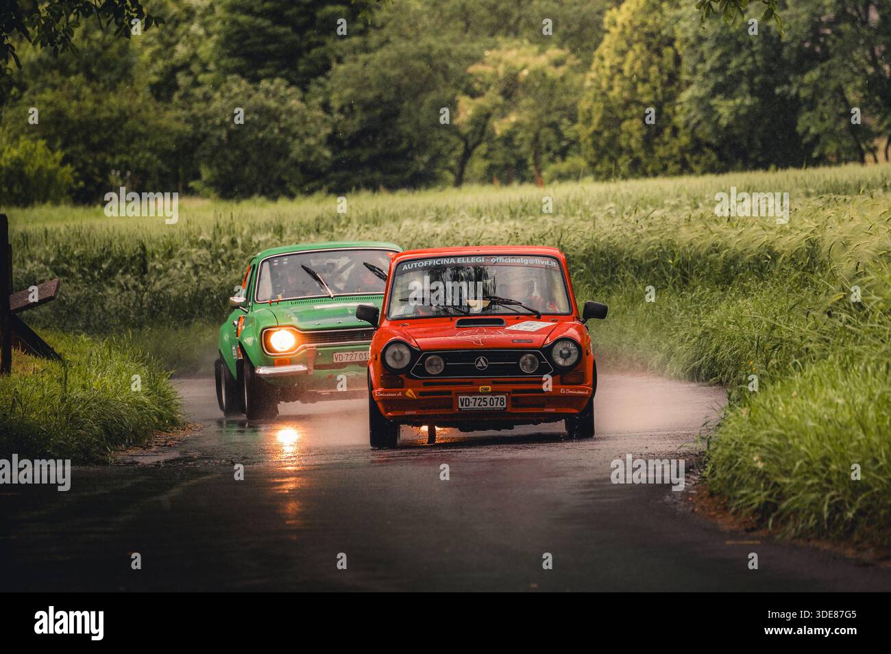 Switzerland Rally Racing Classic sports car racing on an alpine road during a historic rally ...