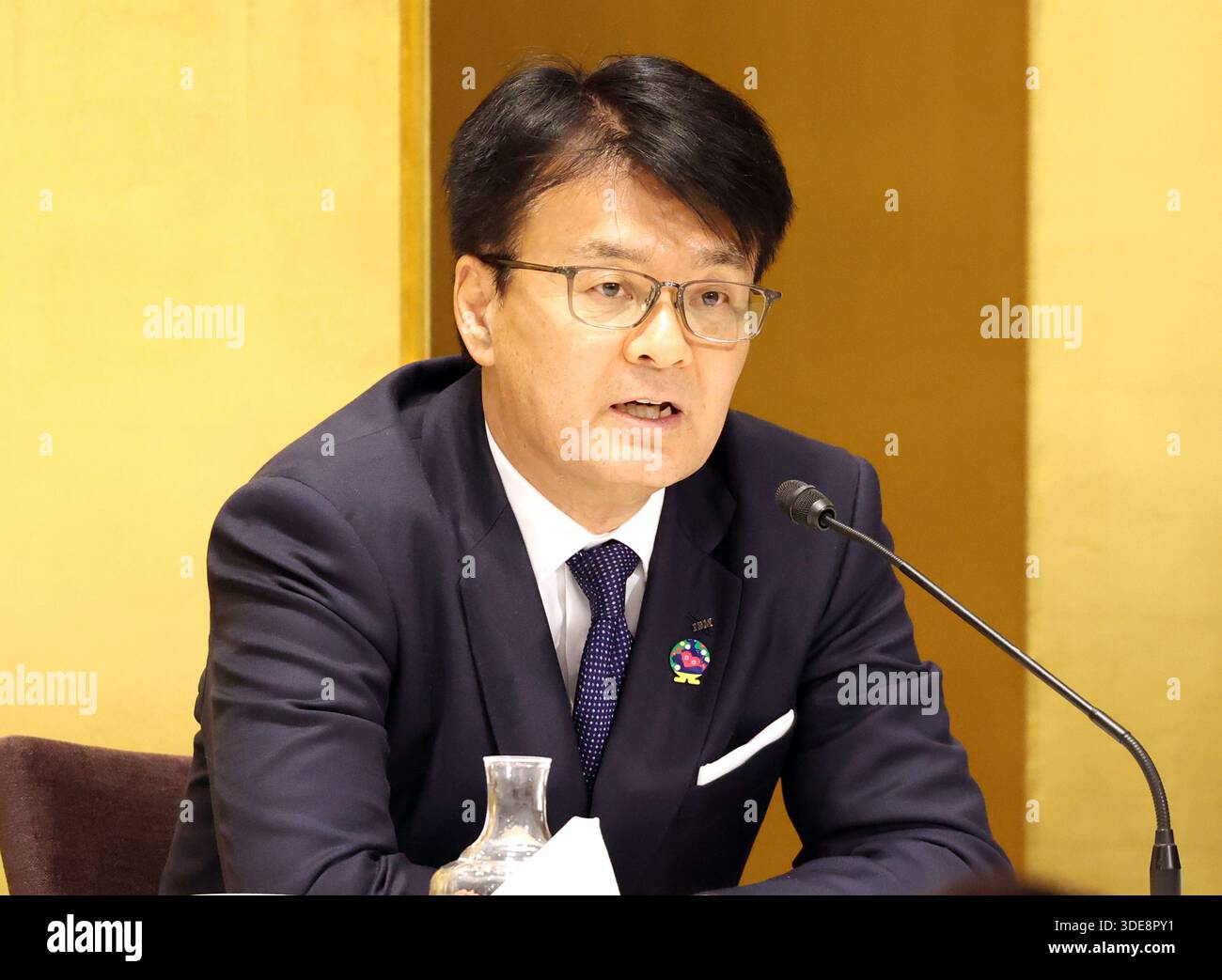 Tokyo, Japan. 6th Jan, 2026. Japan's business group Japan Association of Corporate Executives leader Akio Yamaguchi speaks at a press conference after a New Year's party hosted by business leaders in Tokyo on Tuesday, January 6, 2025. (photo by Yoshio Tsunoda/AFLO) Credit: Aflo Co. Ltd./Alamy Live News Stock Photo
