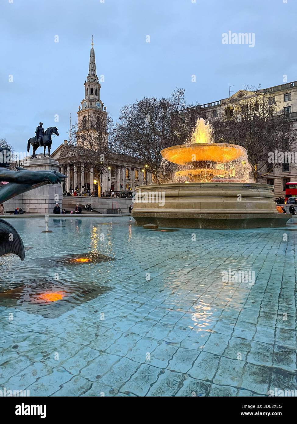 17.12.2025. London. England. Trafalgar Square in London with Nelson’s Column and St Martin-in-the-Fields - Smartphone Captured Stock Image