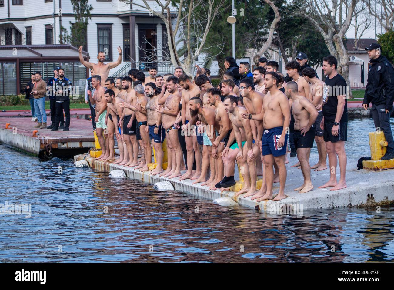 January 6, 2026, Istanbul, Istanbul, Turkey: The traditional Cross Throwing Ceremony was held at the Ecumenical Patriarchate in Fener, located in Istanbulâ€™s Balat district. The ceremony, which symbolizes the baptism of Jesus Christ in the Jordan River according to Orthodox Christian belief, included prayers and the blessing of the waters by throwing a cross into the holy water..Ecumenical Patriarch Bartholomew attended the ceremony. Clergy members and worshippers also took part, offering prayers for peace, health, and well-being. The ceremony concluded after hymns and blessings. (Credit Imag Stock Photo
