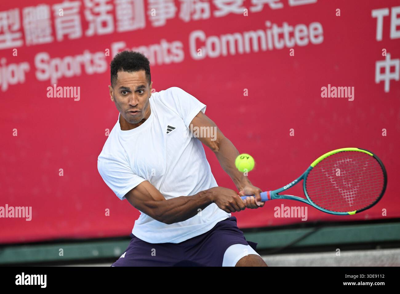 Michael Mmoh, an American tennis player, during a match at the Hong ...