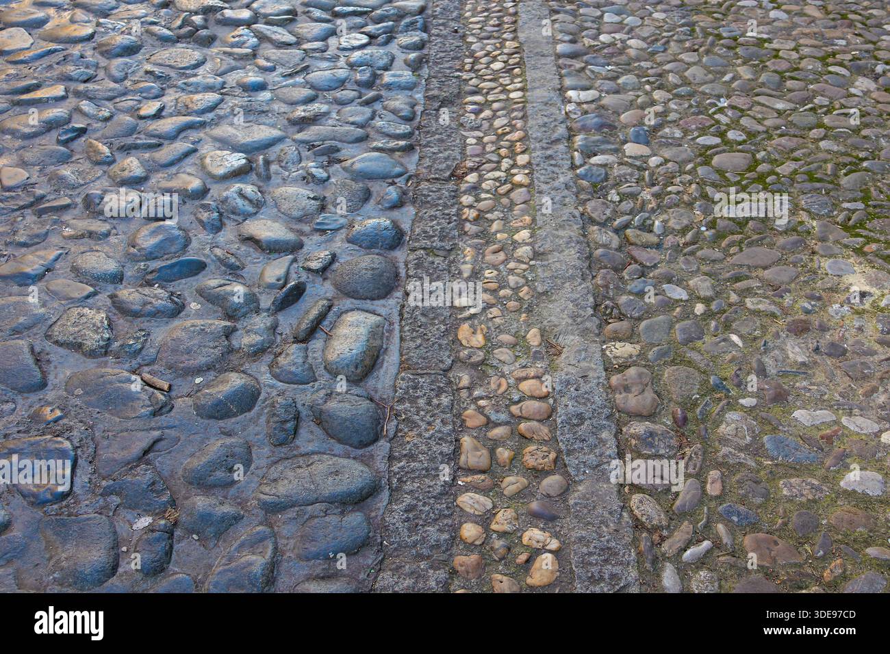 Old dirty pebble stone texture pattern background floor Stock Photo