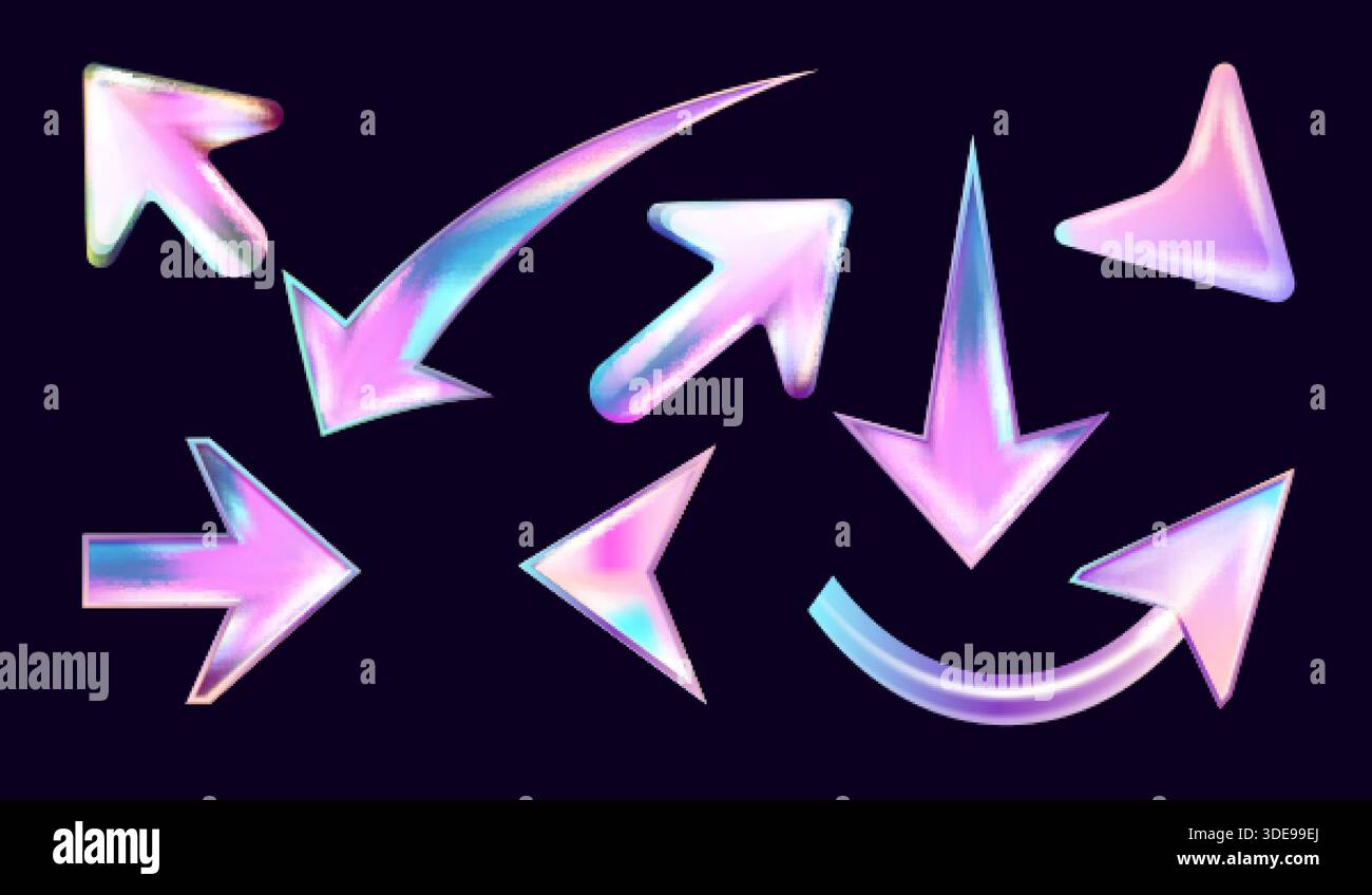 3d holographic arrows. Realistic hologram arrow, mouse cursor click ...