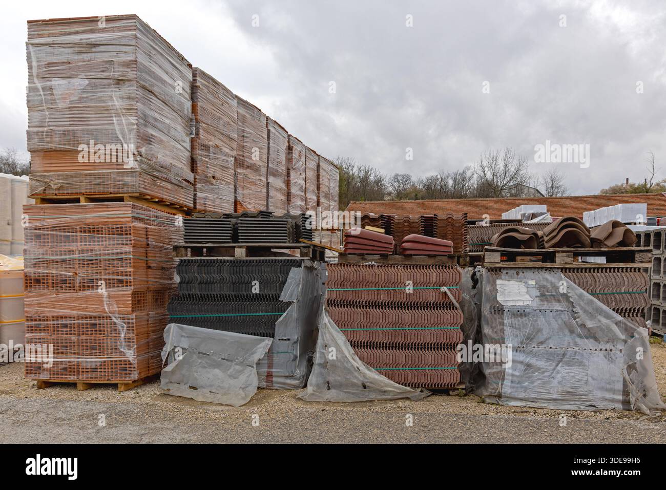 Roof Tiles Stacked at Pallets Bricks Blocks Construction Material ...