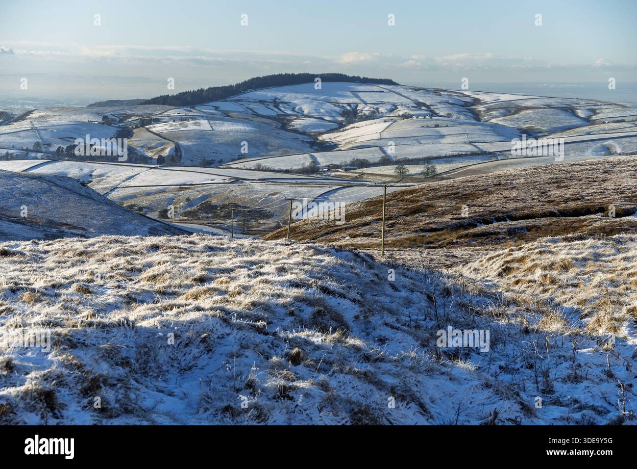 The hills and moors of the Macclesfield Forest above Wildboarclough on the borders of Derbeshire and Cheshire. Stock Photo