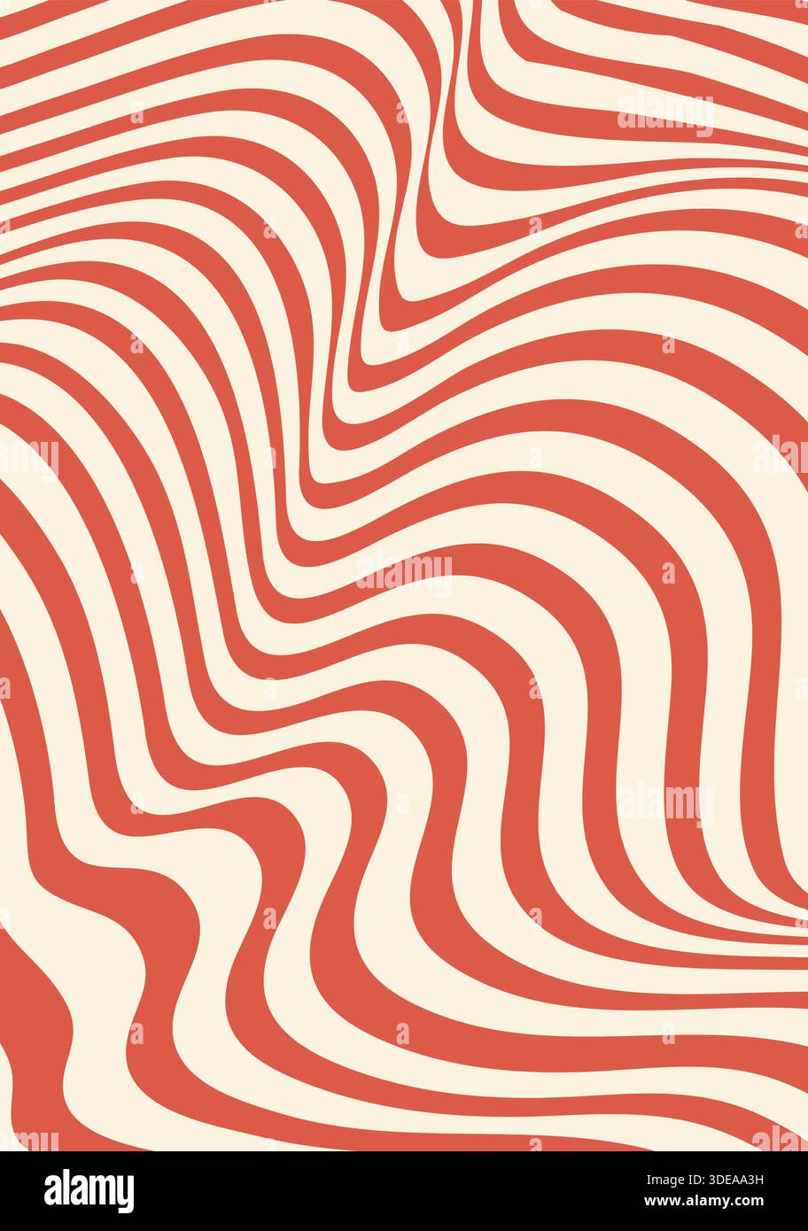 Psychedelic groovy vector wavy pattern with retro red and cream flowing ...