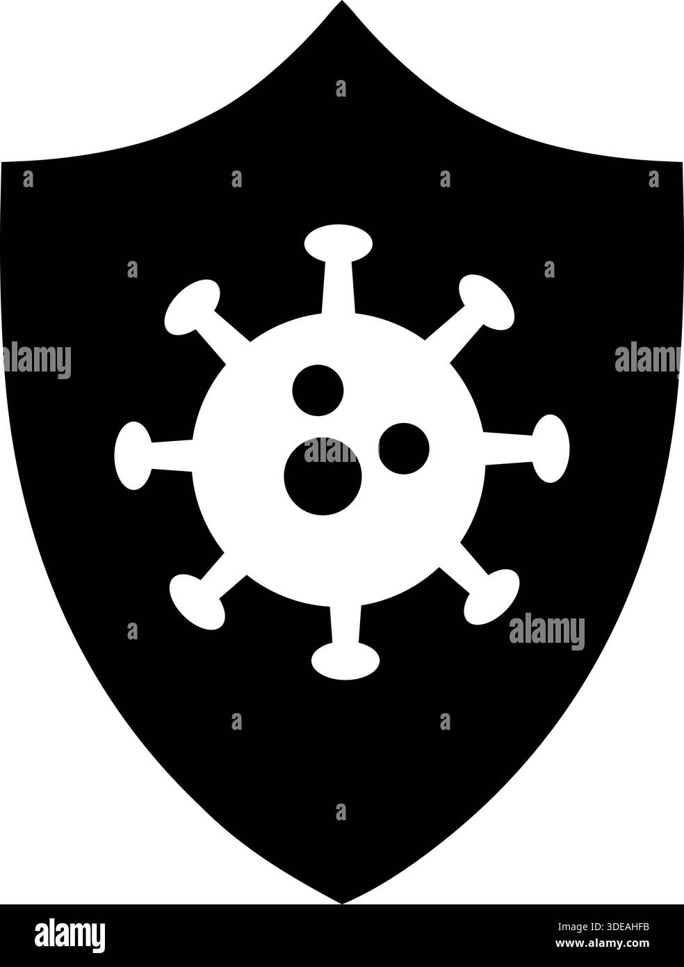 Virus Protection Shield Icon - Microbe Silhouette on Black Security Shield Stock Vector