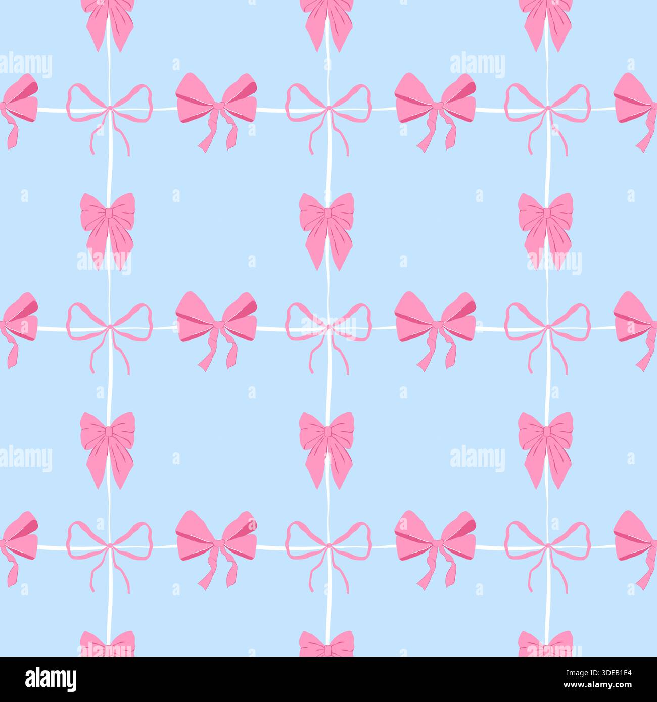 Seamless pattern with ribbons on blue background. Cute romantic elements on diagonal grid background Stock Vector