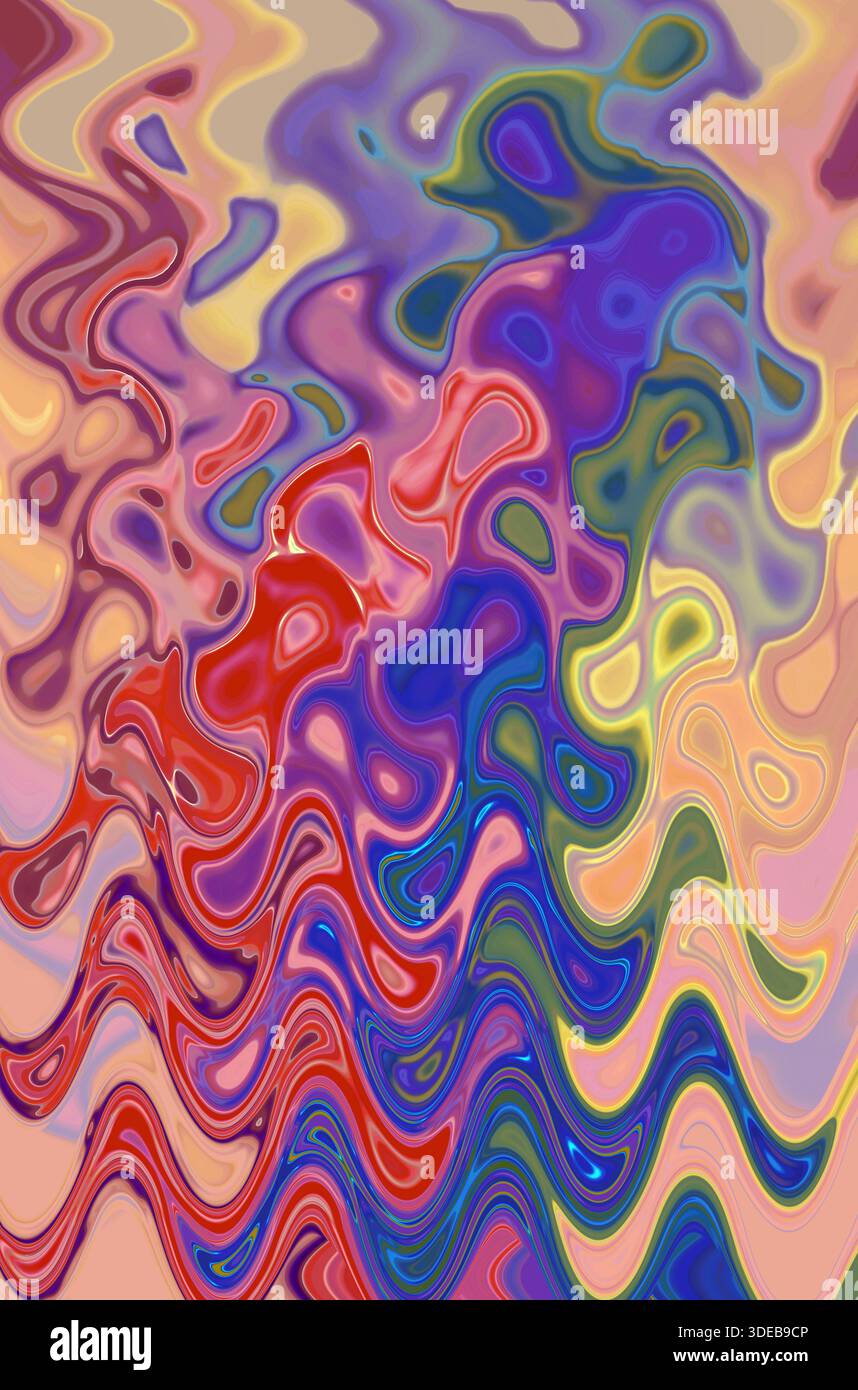 Abstract colorful background, psychedelic pattern with beautiful curved lines. Vertical image. Stock Photo