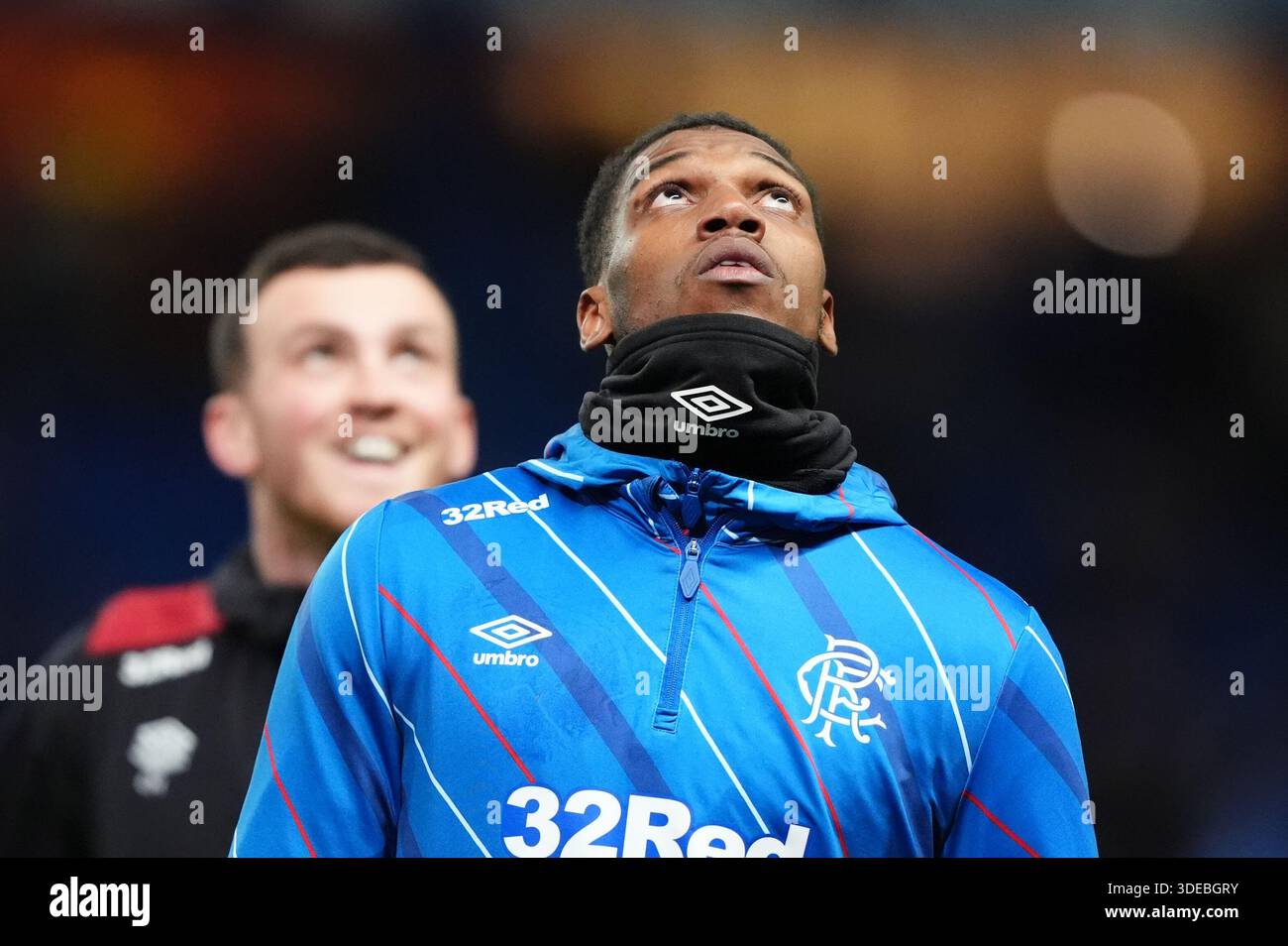 Rangers' Dujon Sterling warms up before the William Hill Premiership ...