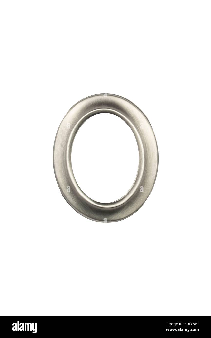 Oval Shaped Brushed Metal Frame on a White Background Stock Photo