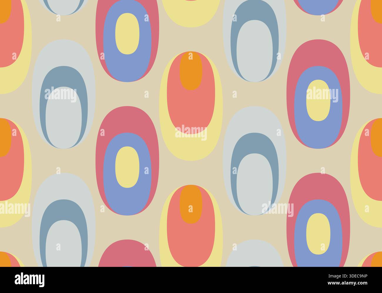 Seamless Mid Century Modern Retro Oval Geometric Pattern. Vector illustration Stock Vector