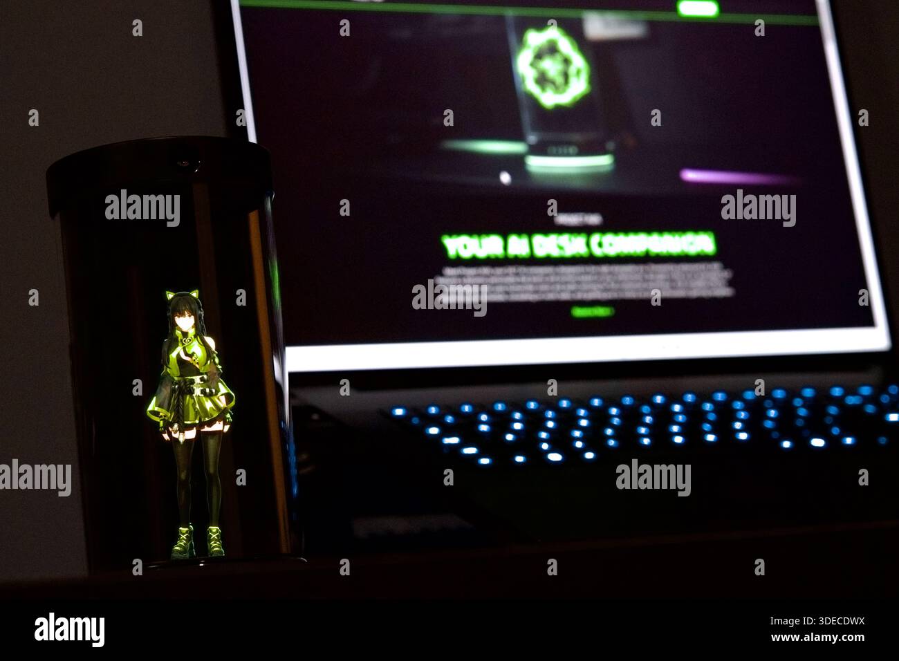 A Razer AI Desk Companion sits on display at the Razer booth during the ...