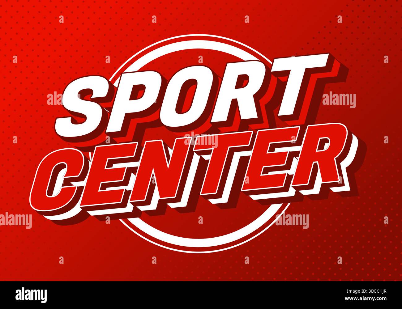 Bold red and white sports themed graphic with a text Sport Center. - Stock Image
