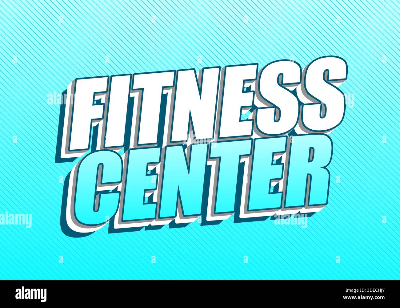 Bold 3D text reading Fitness Center on a blue gradient background. - Stock Image