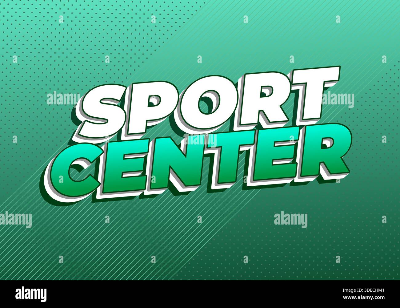Bold green and white sports themed graphic with a text Sport Center. - Stock Image