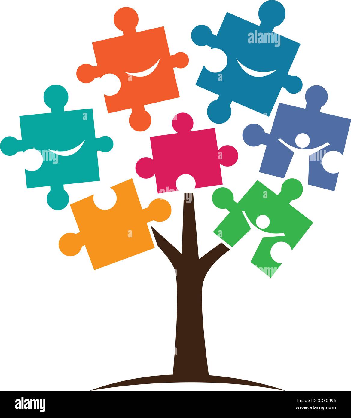 Tree Puzzle Community Diversity Growth Logo Design Template Vector Stock Vector