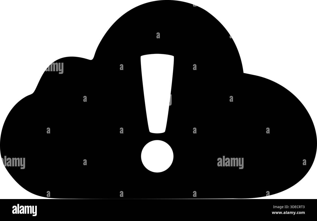 Cloud Sync Error Icon - Black Silhouette Alert and Warning Notification Symbol Stock Vector