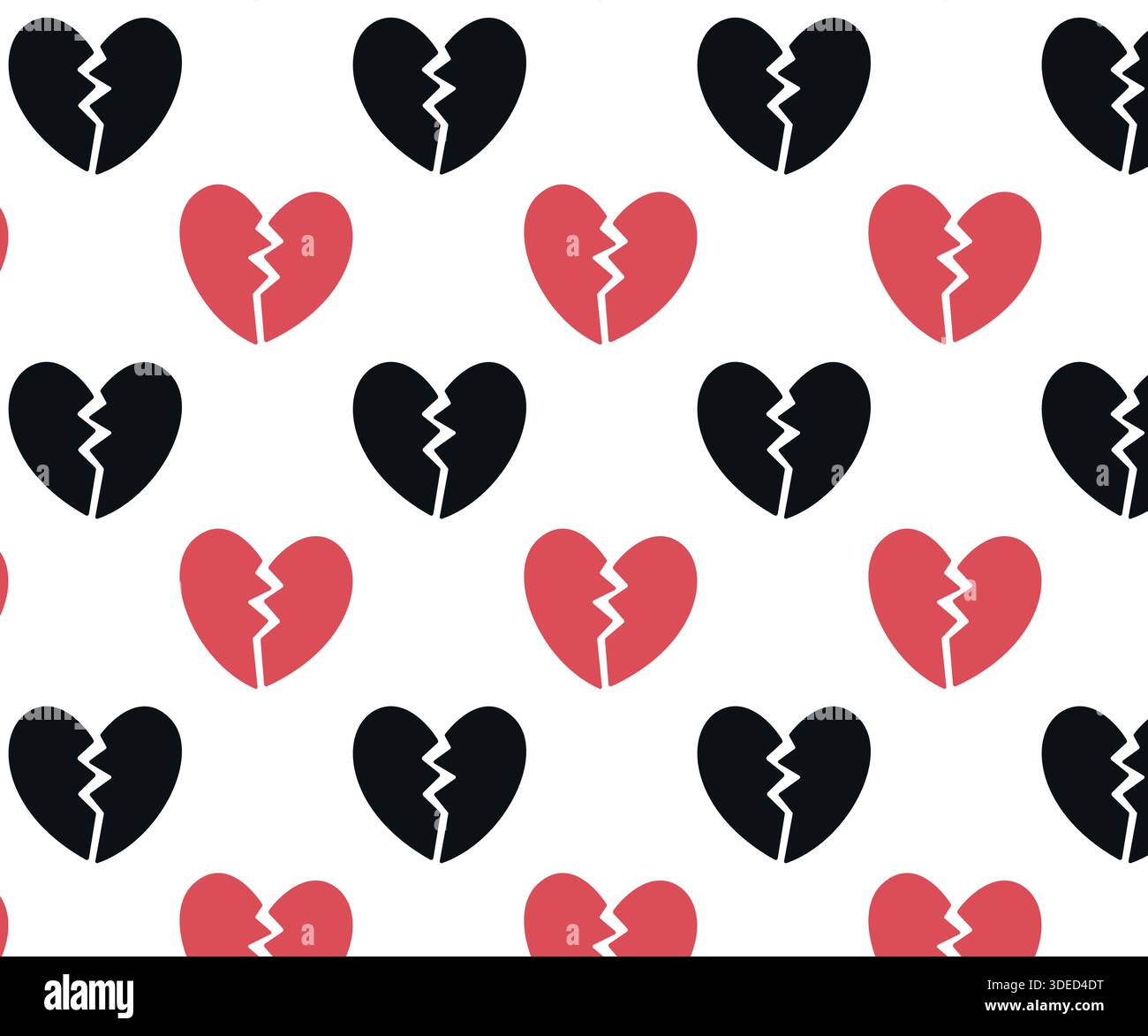 Simple doodle pattern. Broken heart. Isolated white background. Vector illustration. Stock Vector