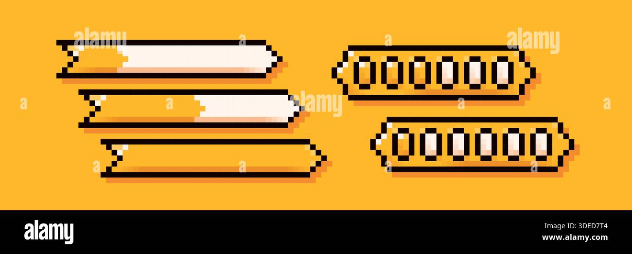 Two different loading yellow bars. Pixel art simple style. Stock Vector