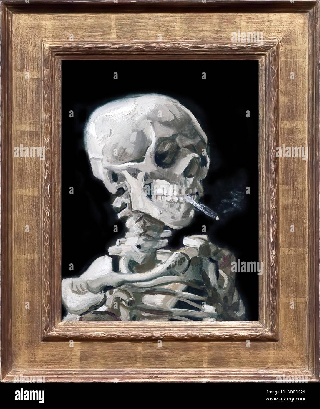 van gogh skeleton smoking cigarette Head of a Skeleton with a Burning Cigarette, 1886, Vincent van Gogh,  Post-Impressionist still life Stock Vector Image & Art