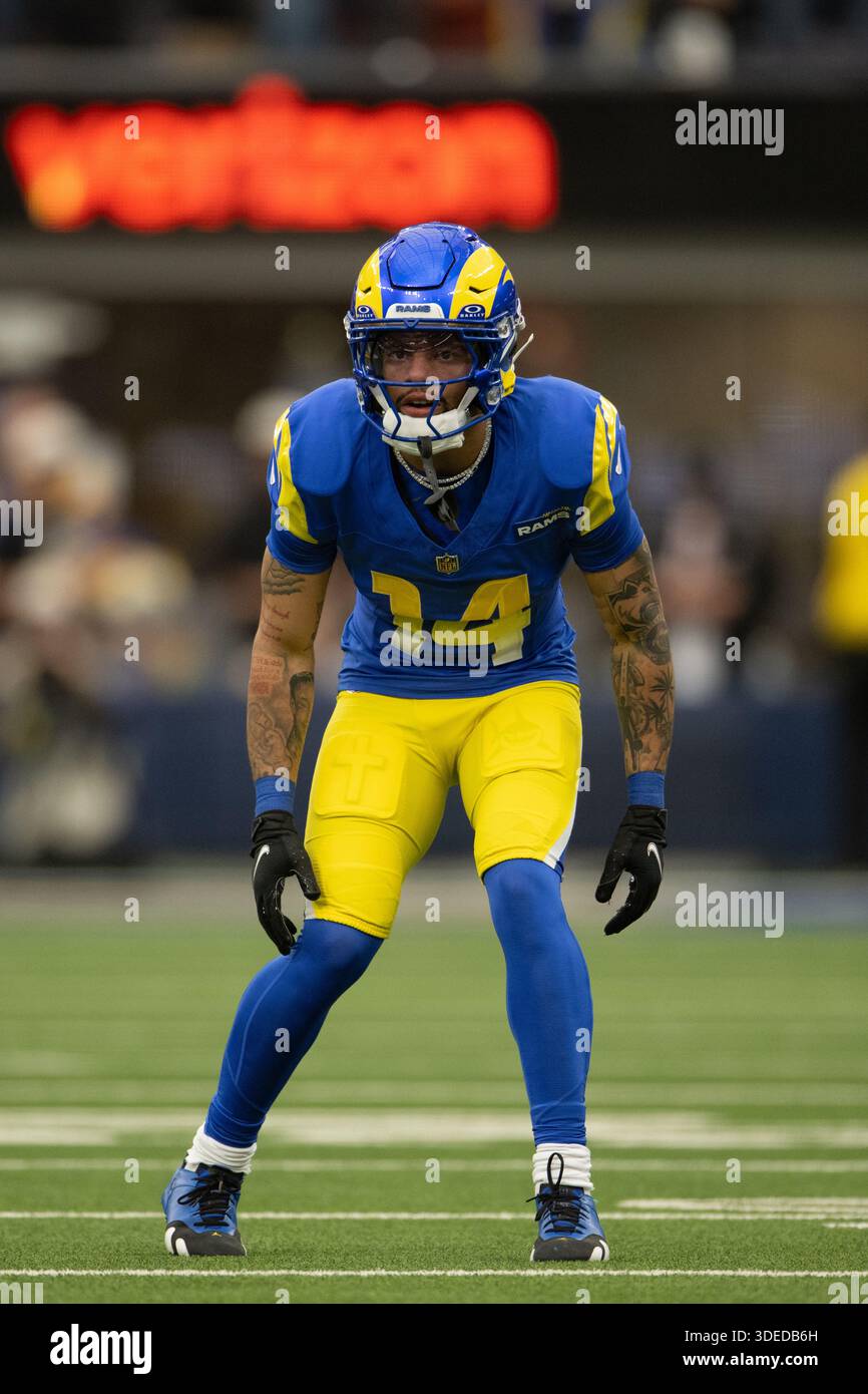 Los Angeles Rams cornerback Cobie Durant (14) takes his stance during ...