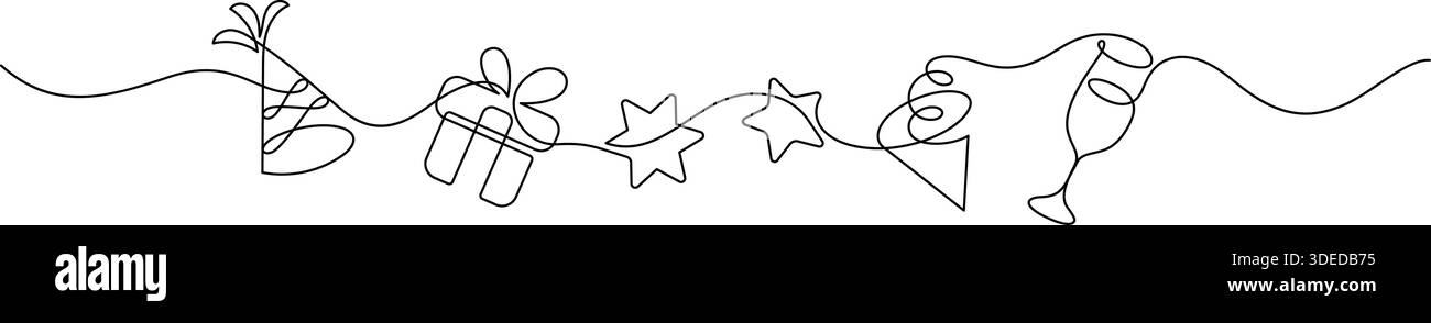 new year party celebration decorate one line drawing continuous. cute ...