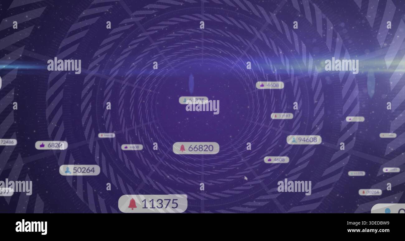 Vortex Notification Swirling purple vortex pulling notification badges with numbers into ...
