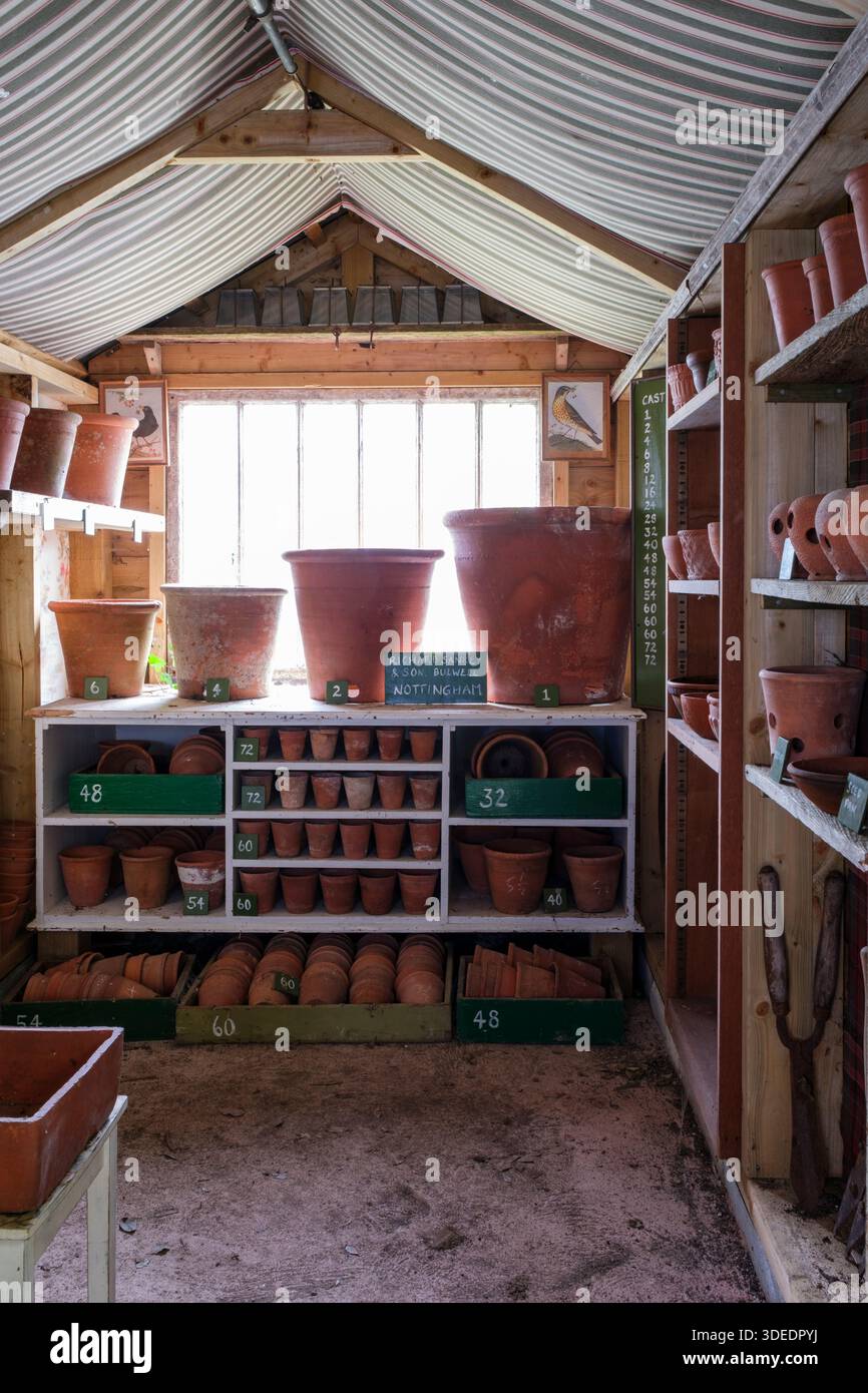 Terracotta pot collection, stacked and organised to show different ...