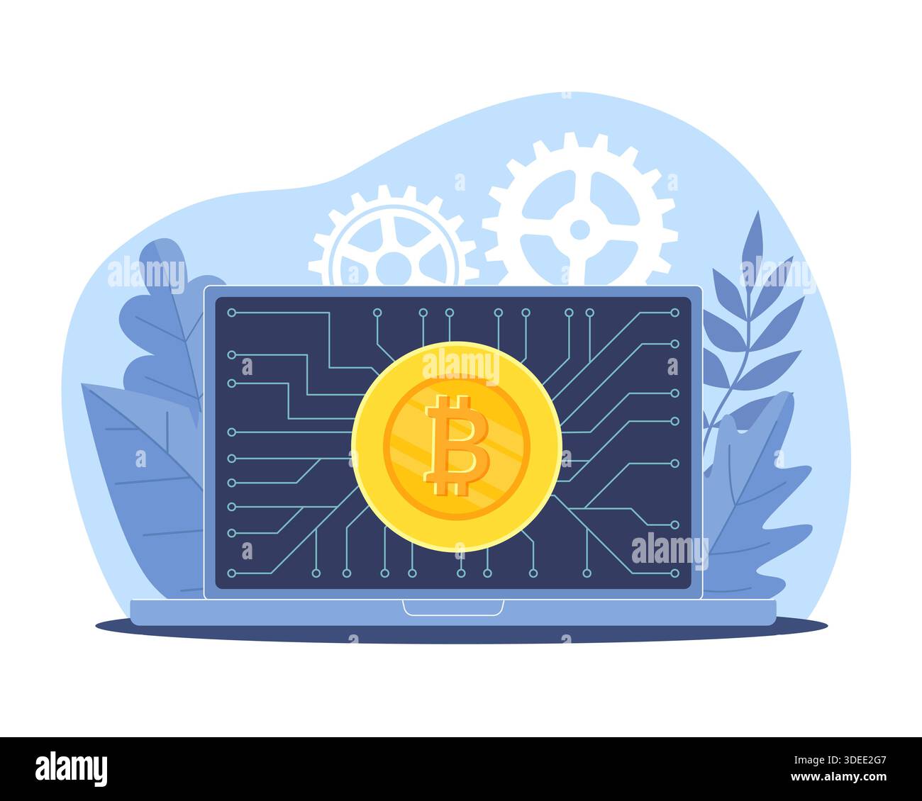 Digital currency. Gold coin with virtual currency icon on laptop screen ...