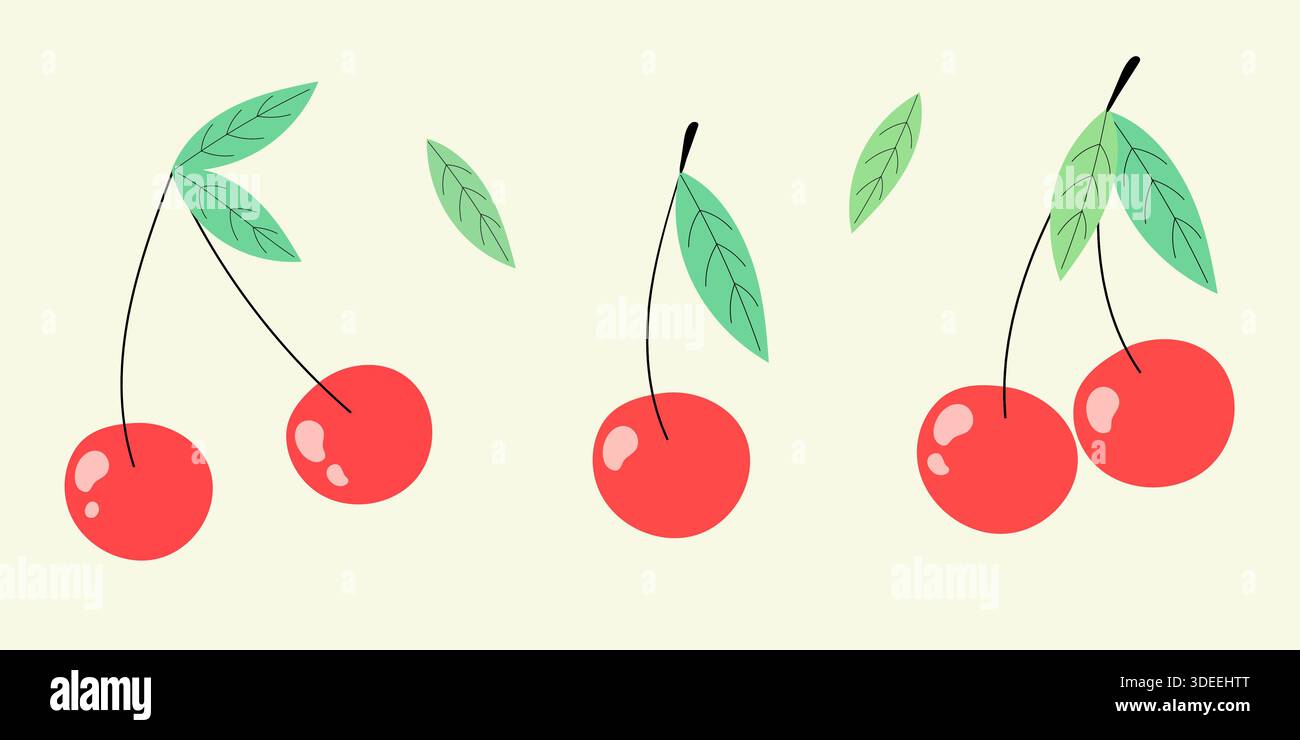 Hand-drawn illustration. Colorful set of vector cherries. Vector ...