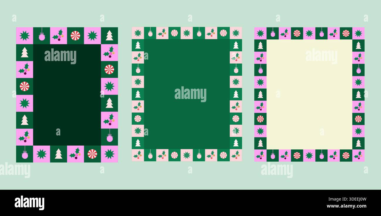 Christmas themed illustration frames with free space in center Stock Vector