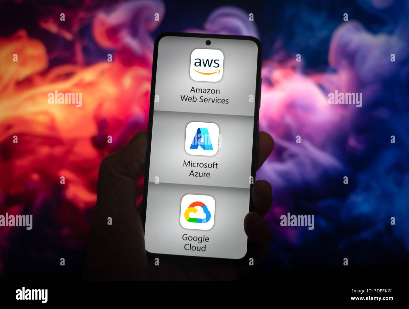 Cloud Services like AWS, Azure and Google Cloud Stock Photo
